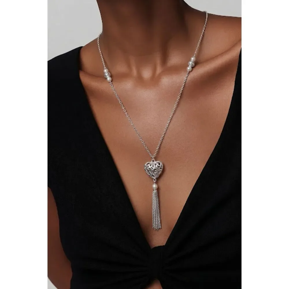 SilverTone Faux Pearl Fringe Necklace